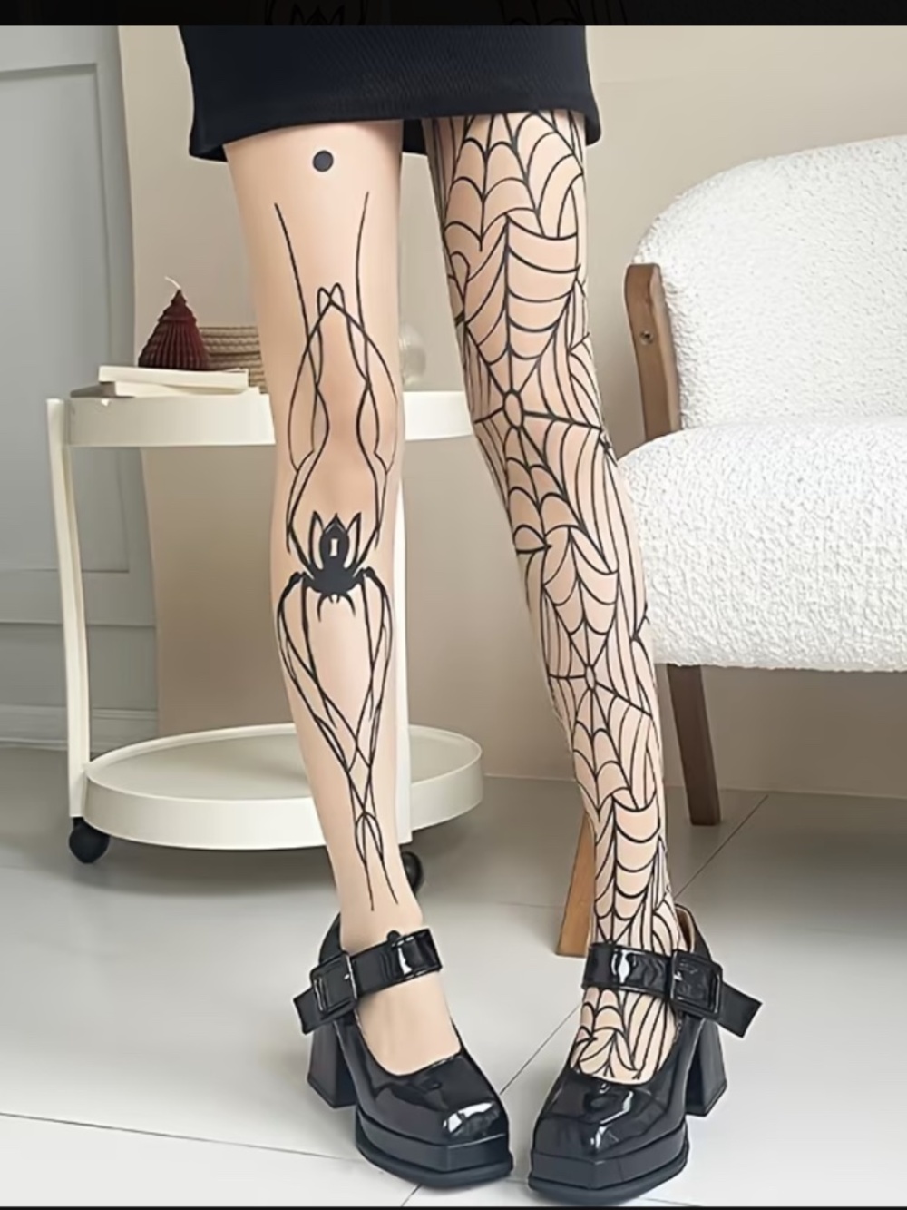 1pc Stockings, Women'S Thin Individual Horror Element Spider Print Pattern